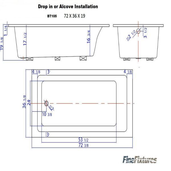 Fine Fixtures 72" x 36" Drop In Soaking Bathtub & Reviews Wayfair